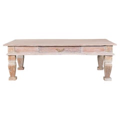 Vintage Whitewashed Teak Coffee Table with Single Drawer