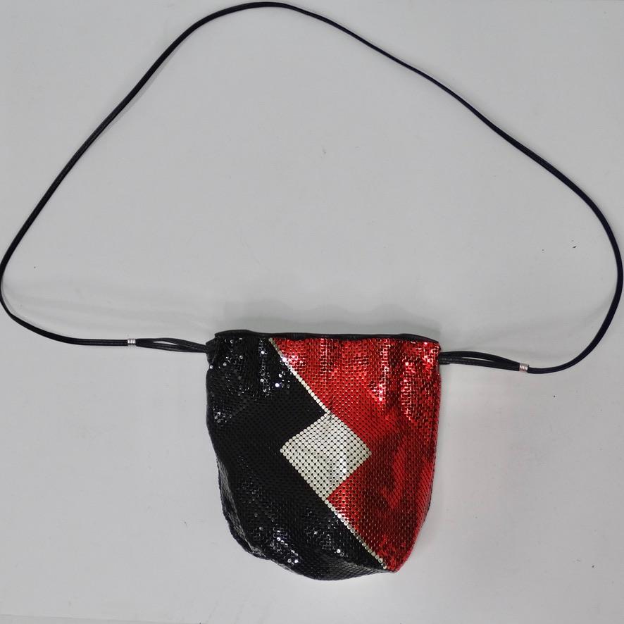Black Vintage Whiting and Davis Chainmail Crossbody Handbag For Sale