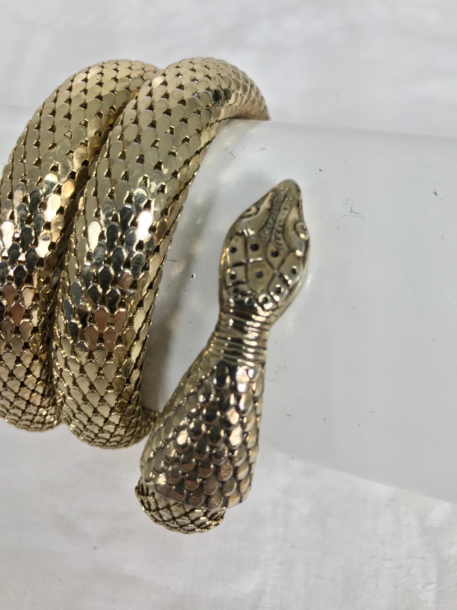 Vintage Whiting and Davis Gold Mesh Snake Bracelet 1970s In Good Condition In West Palm Beach, FL