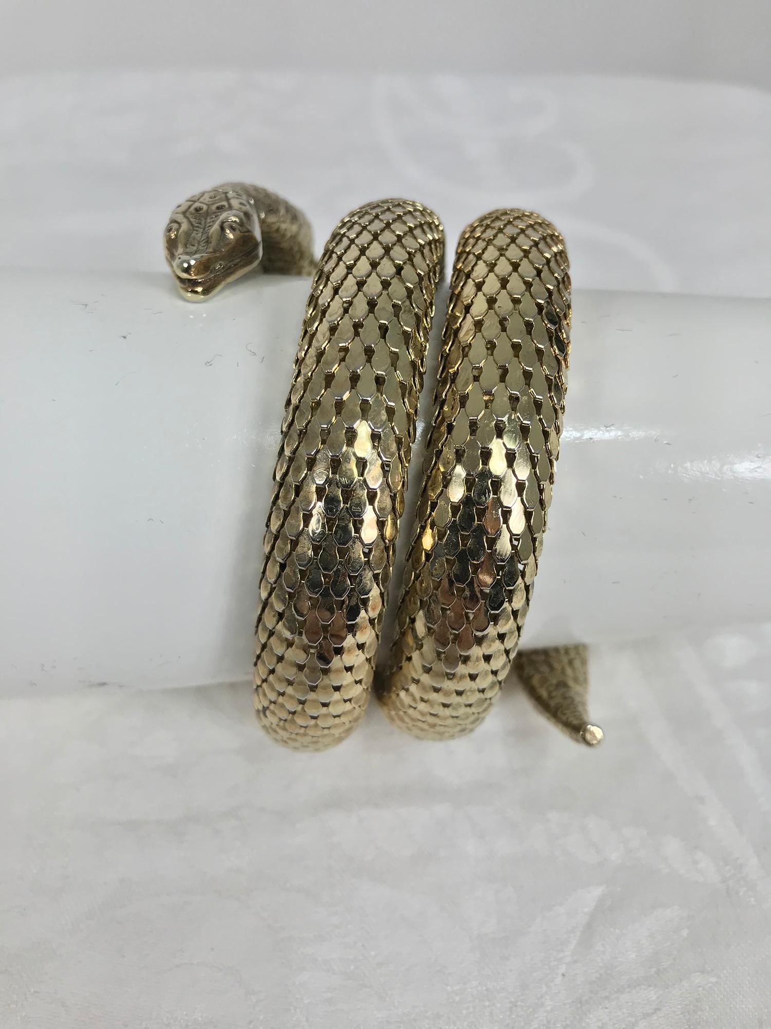Women's Vintage Whiting and Davis Gold Mesh Snake Bracelet 1970s