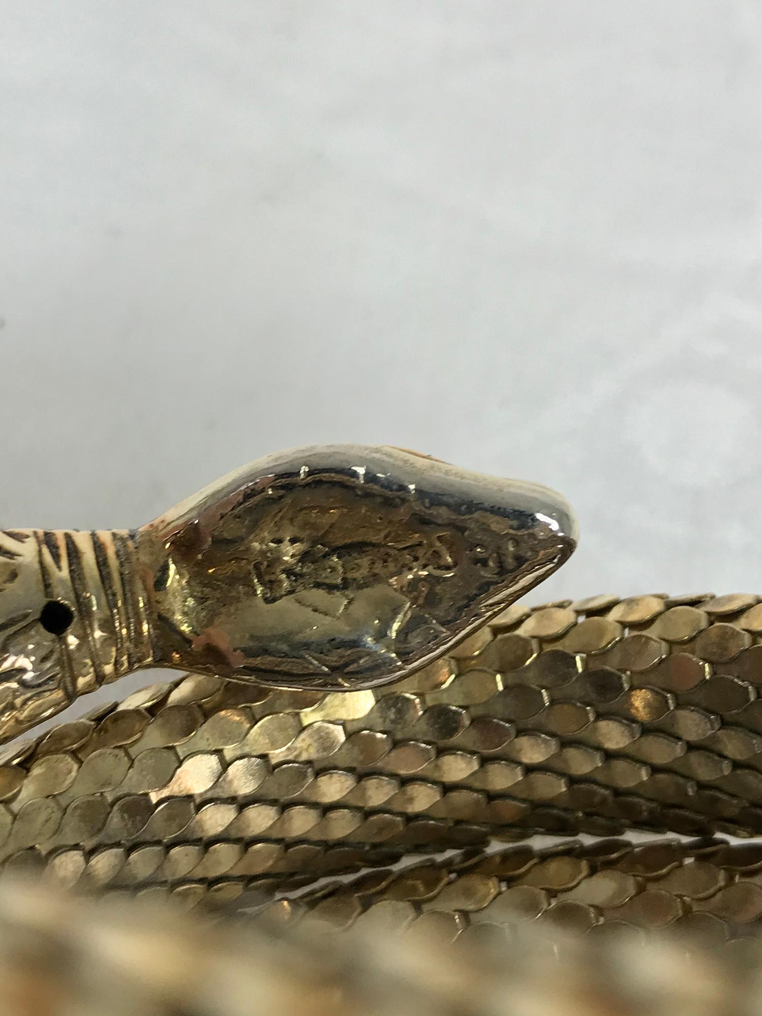 Vintage Whiting and Davis Gold Mesh Snake Bracelet 1970s 1