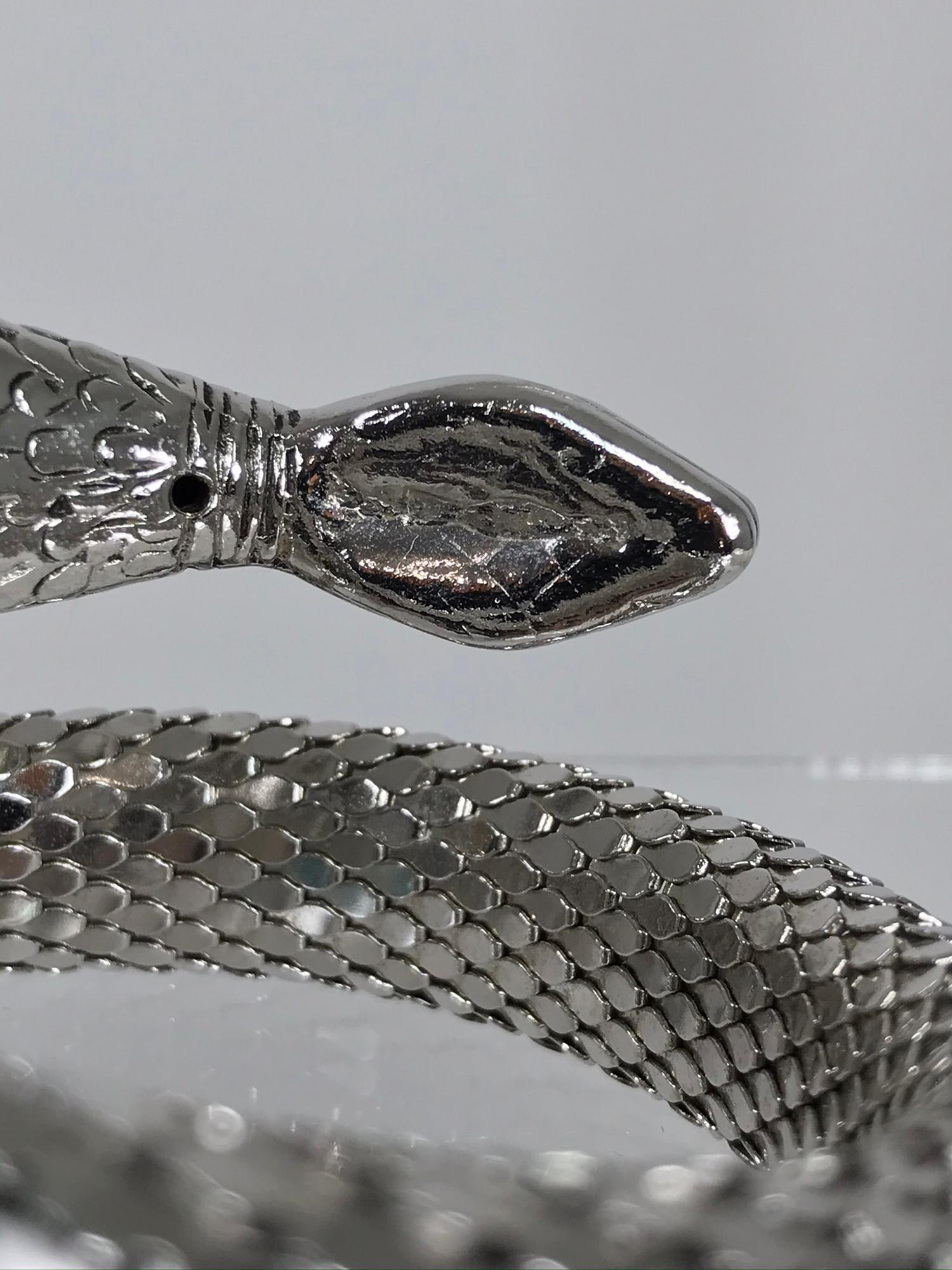 Women's or Men's Vintage Whiting and Davis Silver metal mesh snake bracelet 1970s