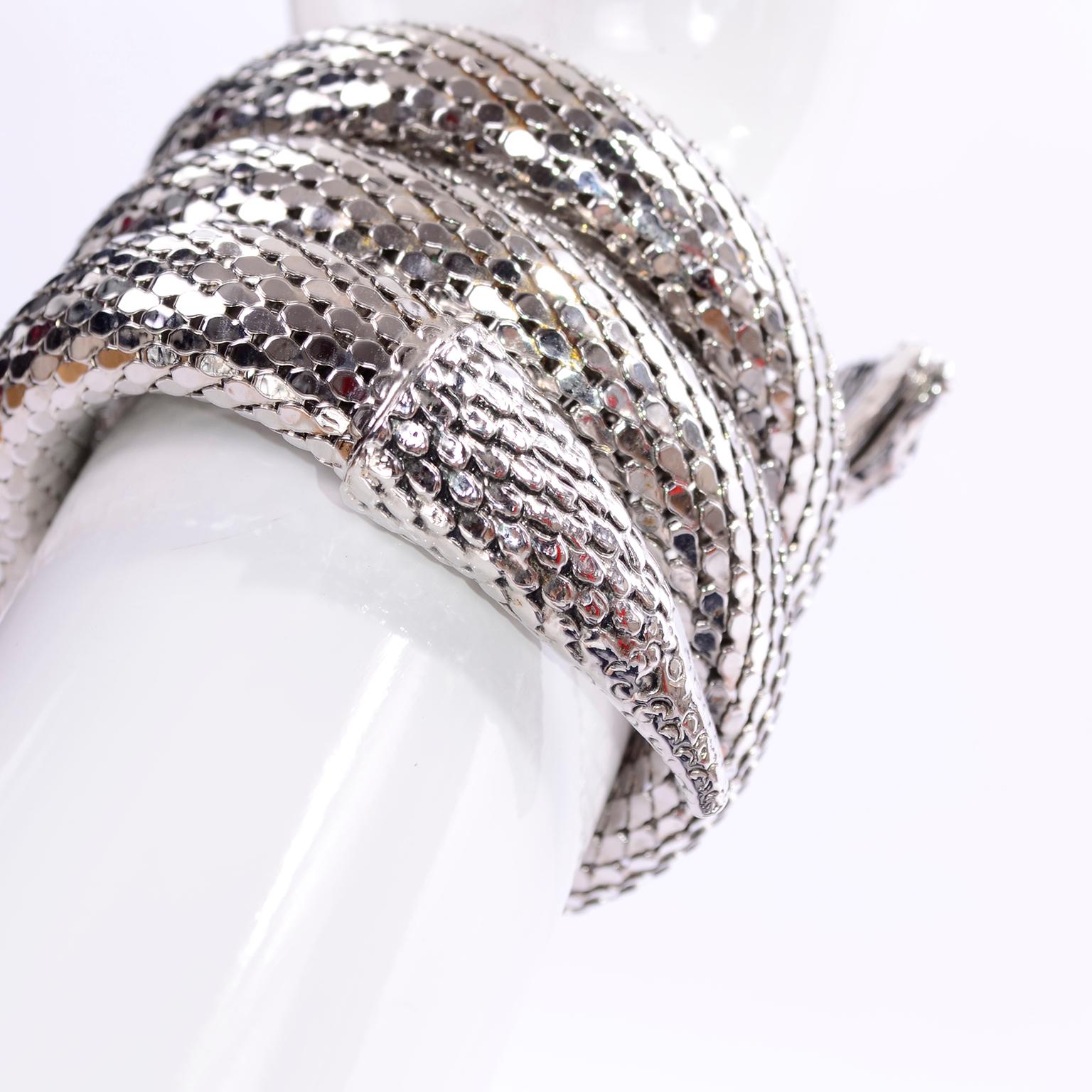 Vintage Whiting & Davis 1970s Silver Mesh Coil Snake Bracelet 2