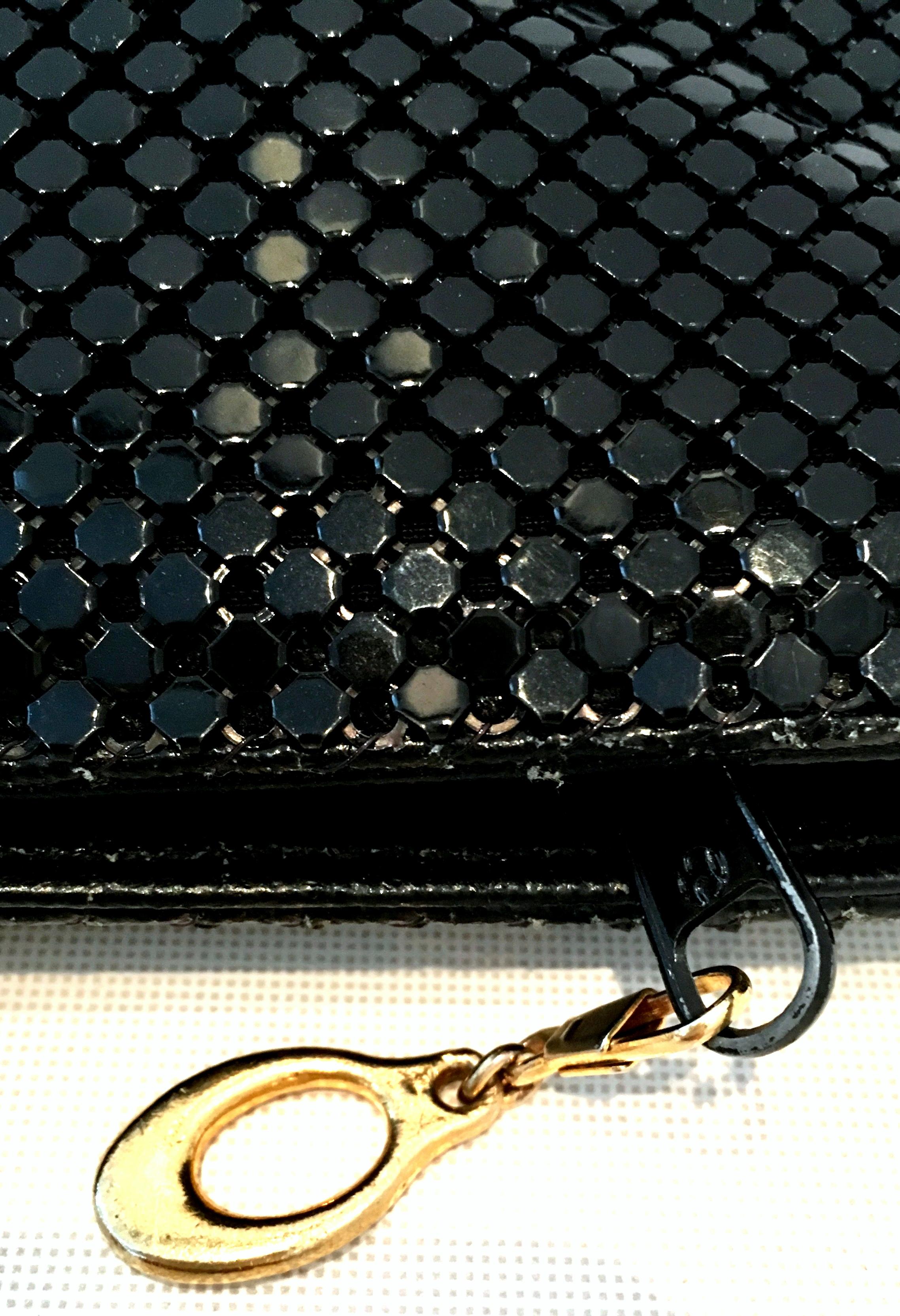 Vintage Whiting & Davis Black Metal Mesh & Gilt Brass Double Handle Hand Bag 3