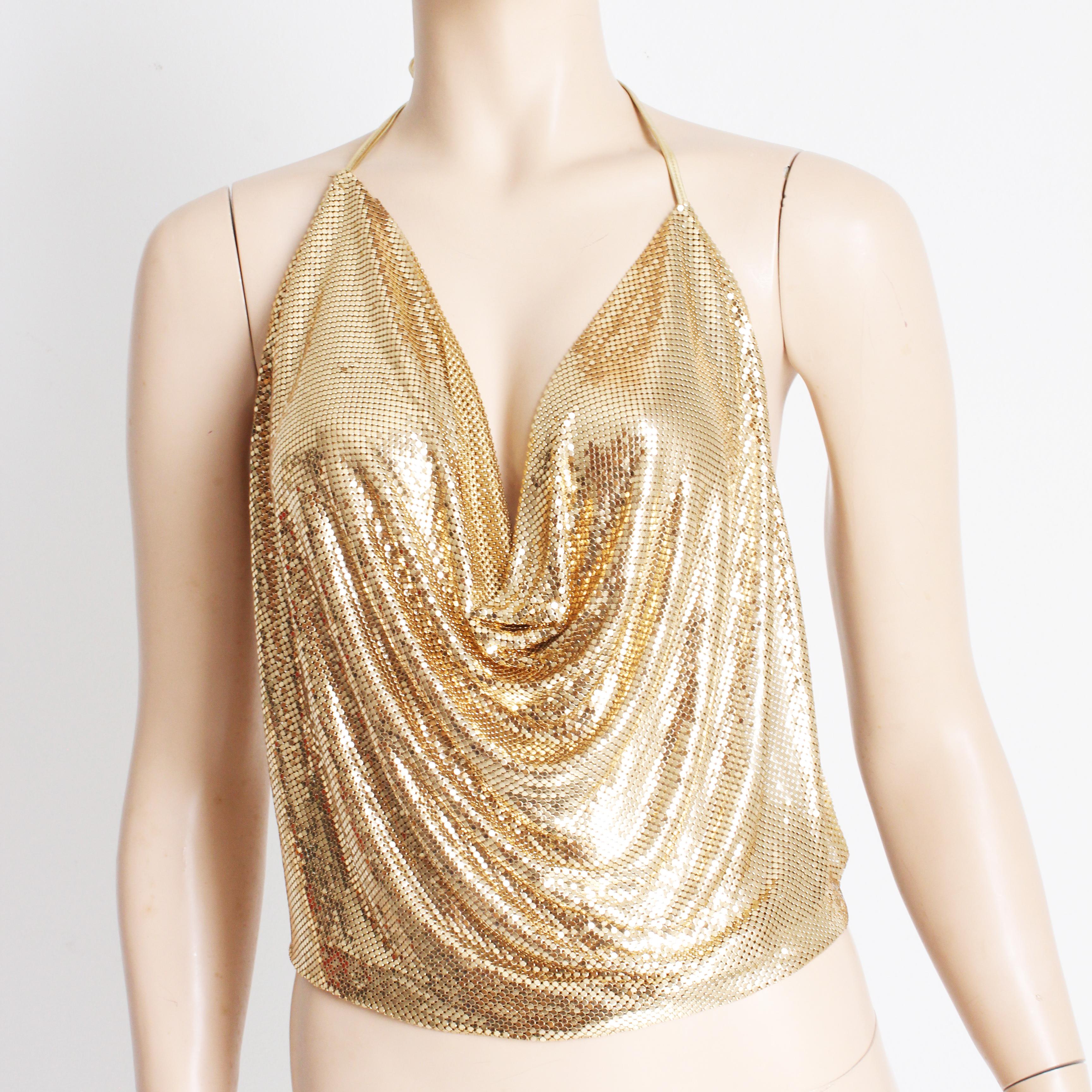 Vintage Whiting & Davis Gold Mesh Halter Top, Abendtasche und Stirnband 3pc Set im Angebot 5