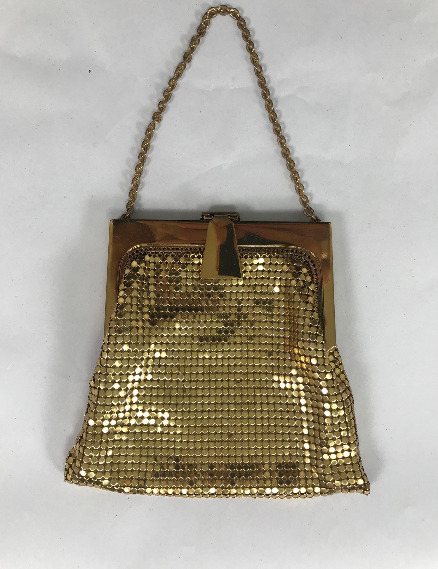 Brown Vintage Whiting & Davis Gold Metal Mesh Evening Bag