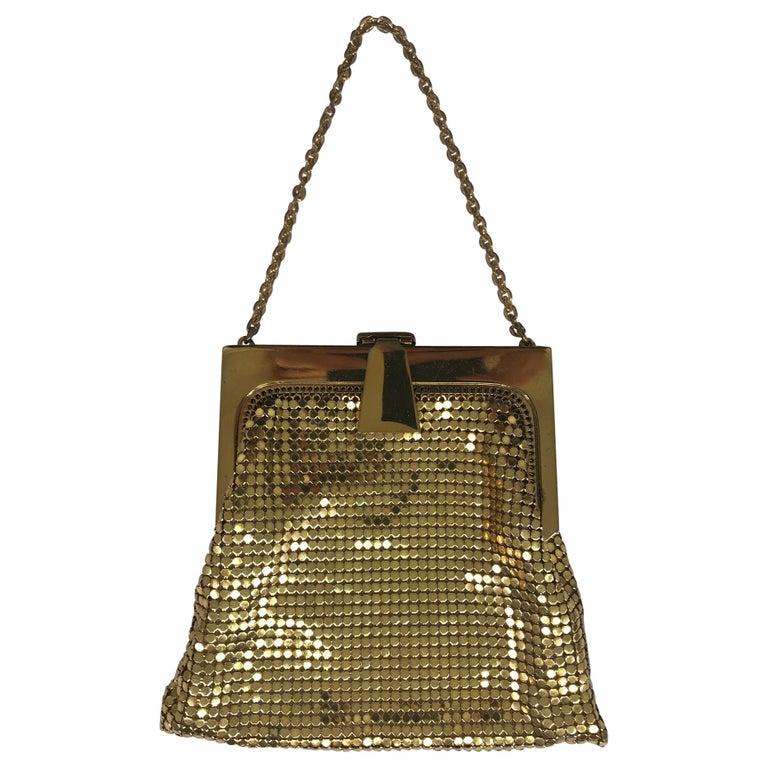 Midcentury Whiting and Davis NY Retro Antiquated Gold Brass Tone Metal Mesh Small Evening Handbag Purse 50s