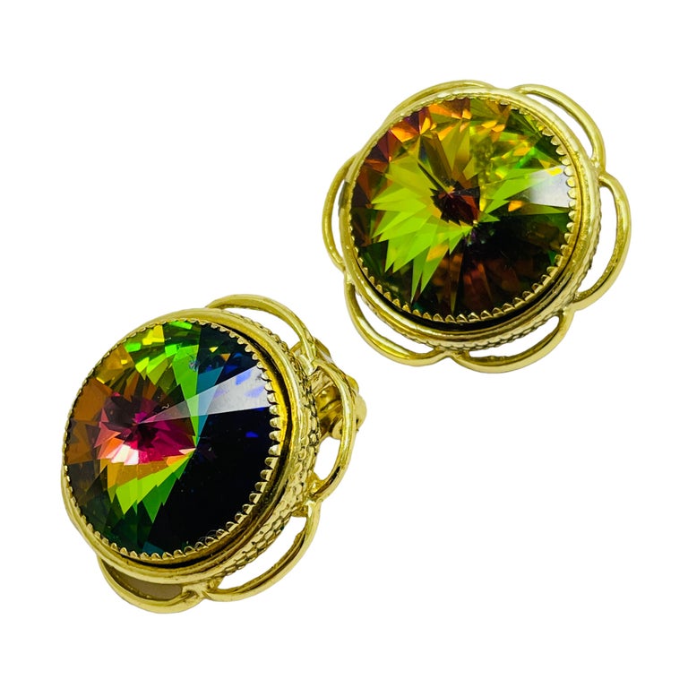 Vintage WHITING DAVIS gold watermelon glass designer runway clip on