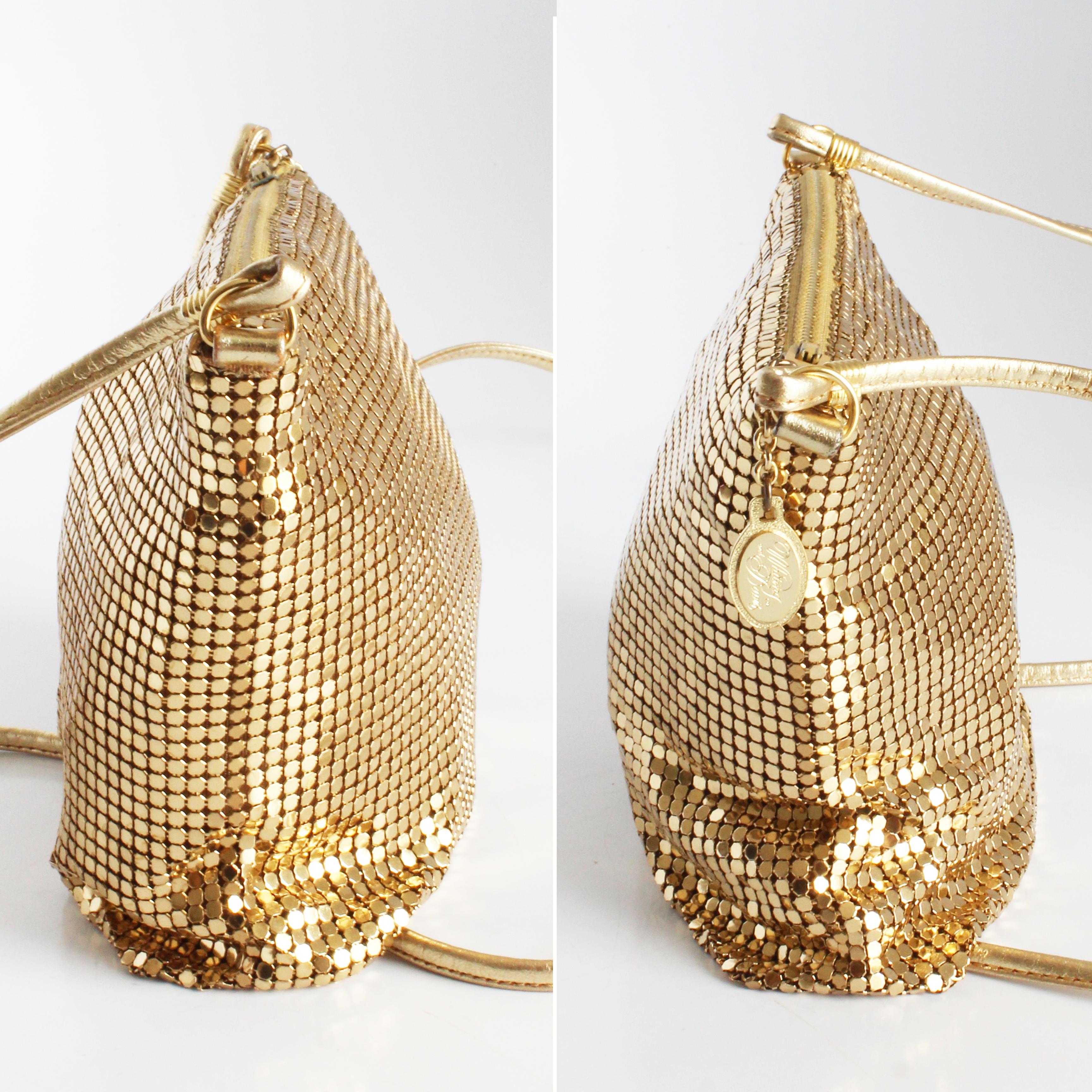 Whiting & Davis ensemble de 3 pièces, sac de soirée, sac de soirée et bande de tête vintage en maille dorée en vente 7