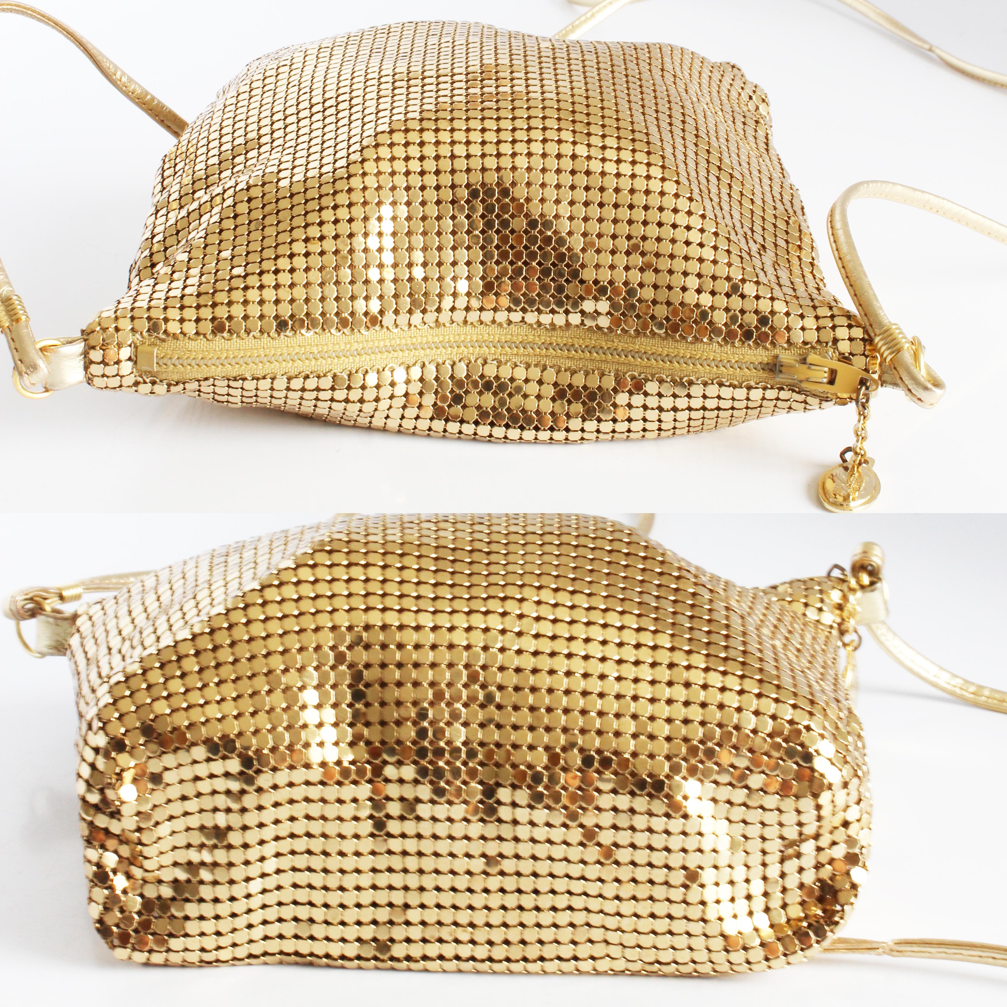 Whiting & Davis ensemble de 3 pièces, sac de soirée, sac de soirée et bande de tête vintage en maille dorée en vente 8