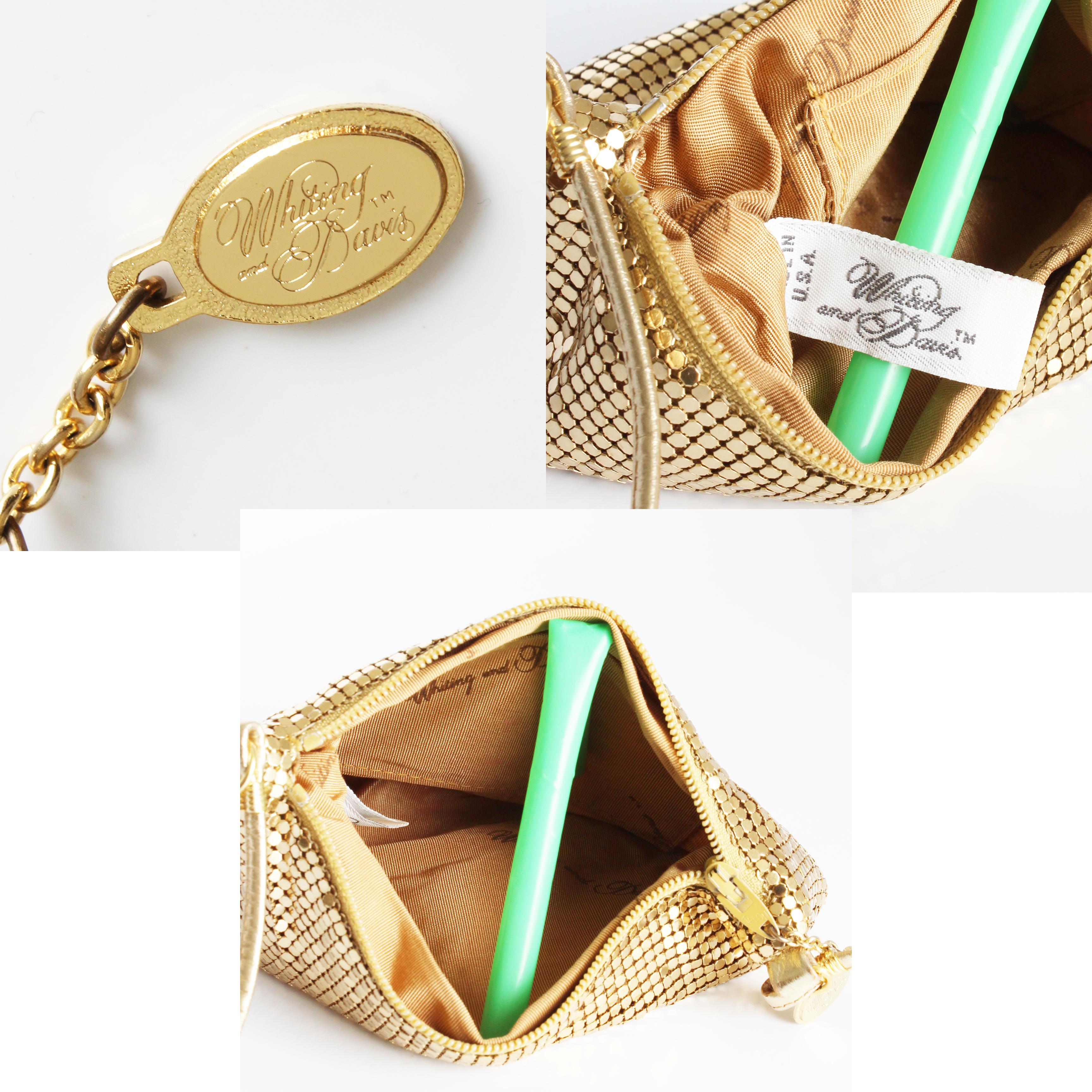 Whiting & Davis ensemble de 3 pièces, sac de soirée, sac de soirée et bande de tête vintage en maille dorée en vente 9