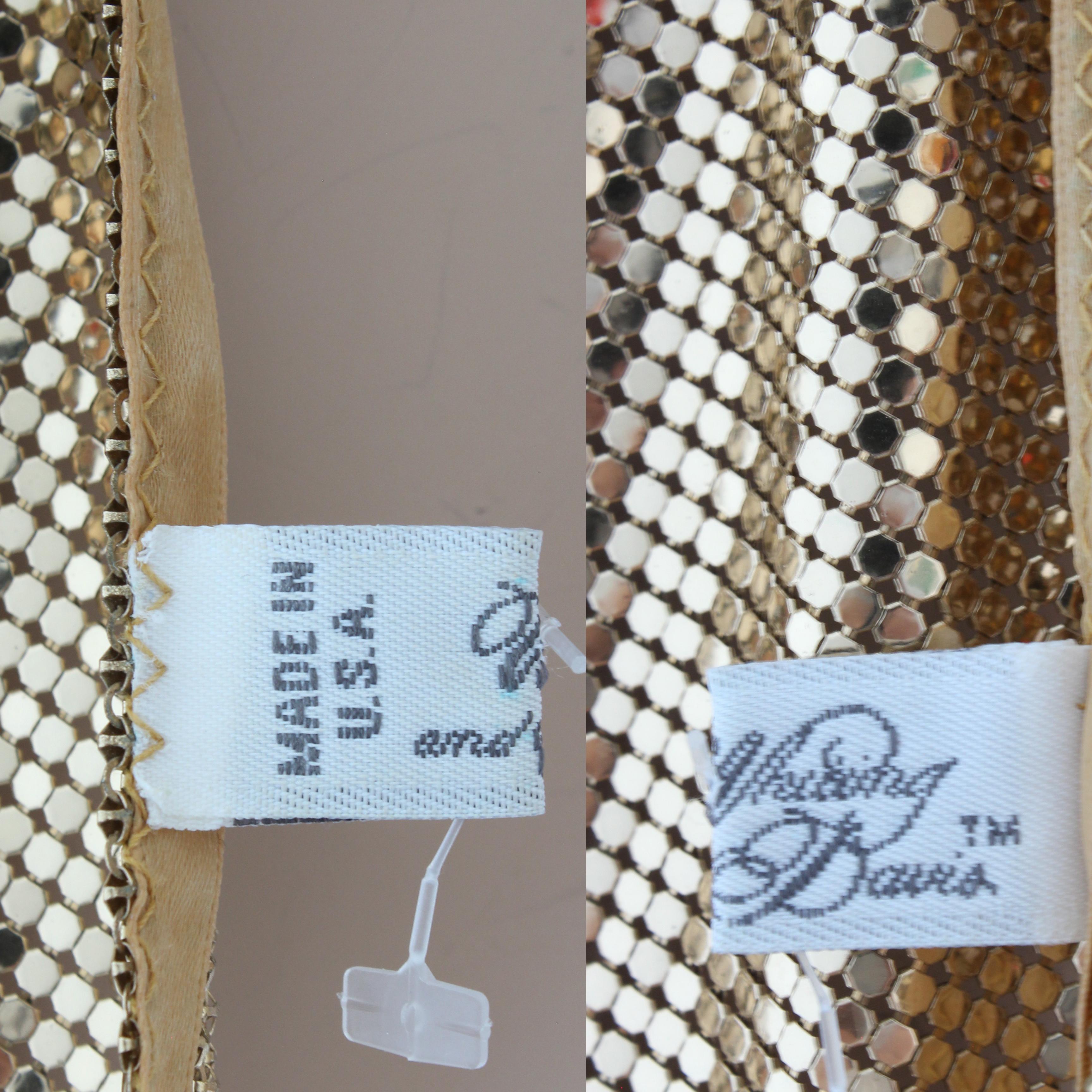 Whiting & Davis ensemble de 3 pièces, sac de soirée, sac de soirée et bande de tête vintage en maille dorée en vente 4
