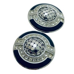 Vintage WHITING DAVIS signed silver tone designer clip on earrings