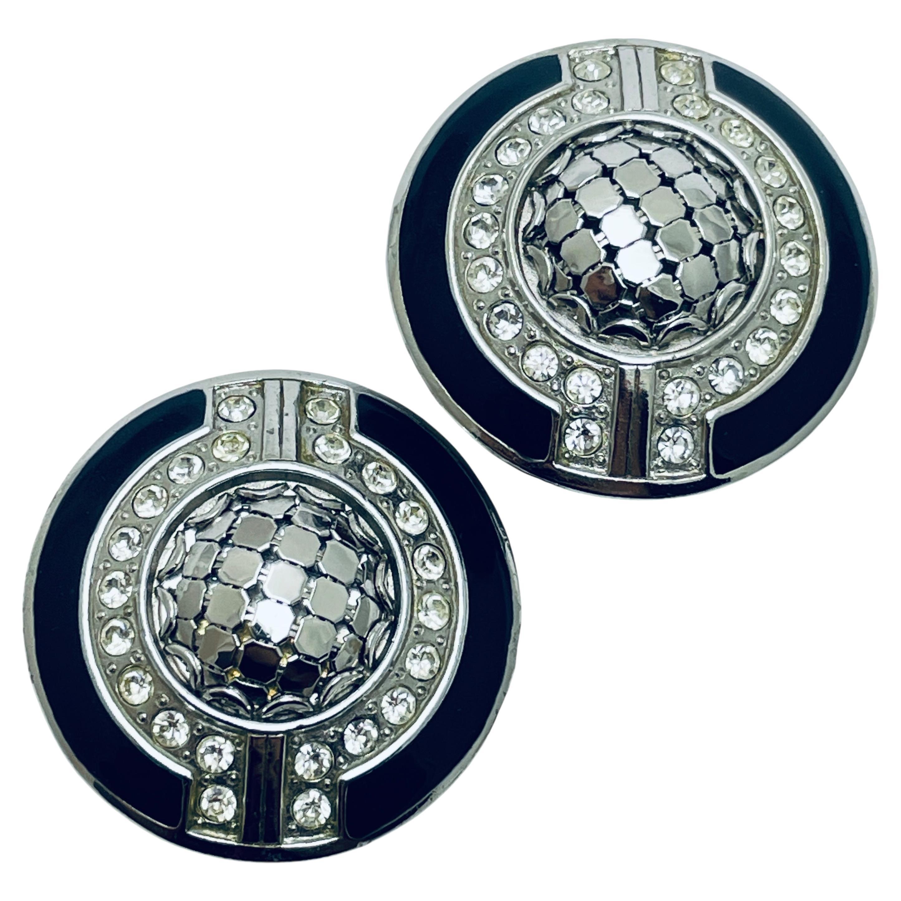 Vintage WHITING DAVIS signed silver tone designer clip on earrings For Sale