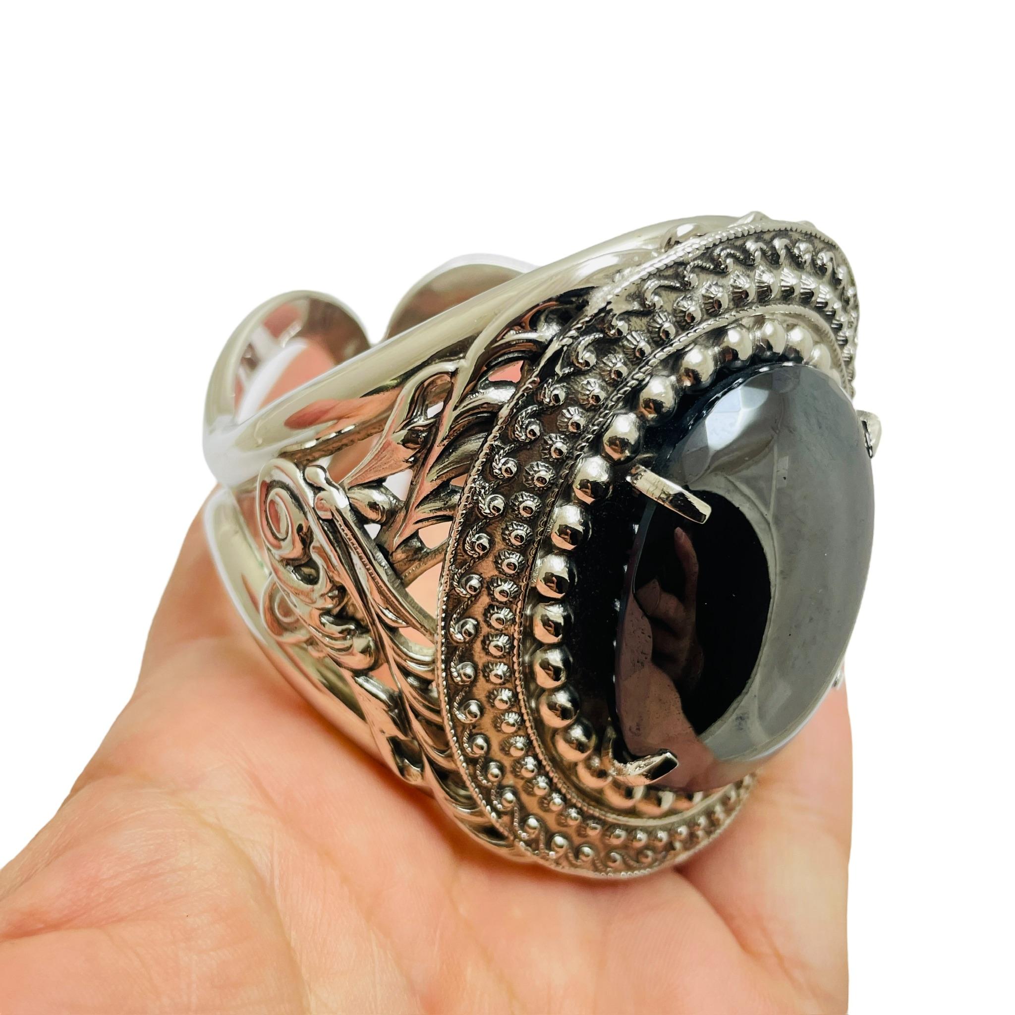 Whiting Davis d'epoca, bracciale in vetro argentato firmato, massiccio e di design in vendita 1