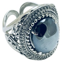 Vintage WHITING DAVIS signiertes silberfarbenes Glasdesigner massives Manschettenarmband