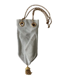 Vintage Whiting & Davis White Armor Mesh Drawstring Bucket Bag (c. 1950s–1960s)