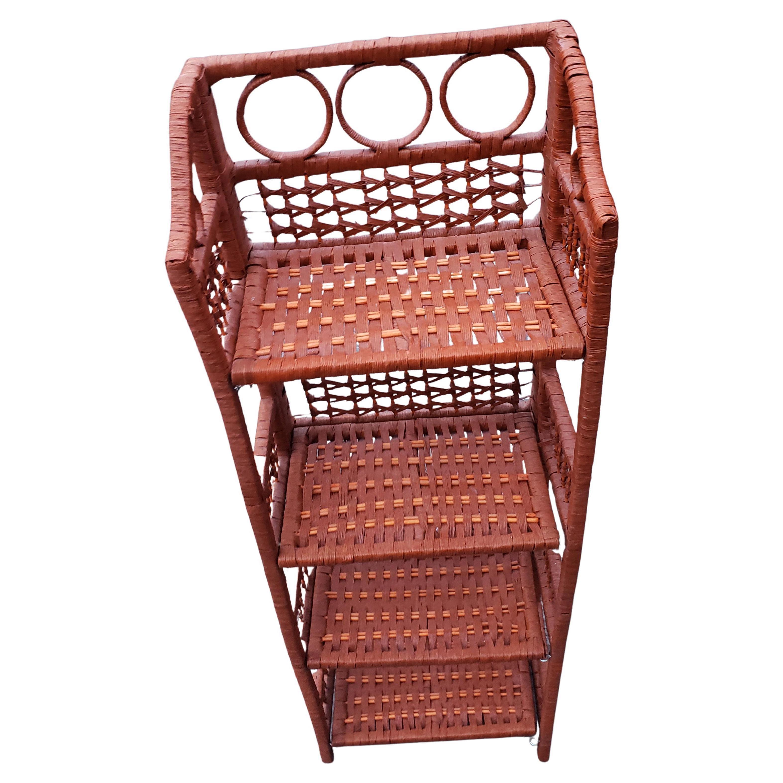 American Vintage Wicker 4 Shelves Folding Etagere For Sale