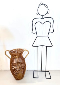 Vintage Wicker and Bamboo Amphora Umbrella Stand , Italy