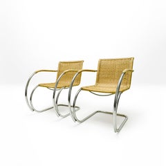 Vintage Wicker and Chrome THONET MR20 Ludwig Mies van der Rohe MR20 armchairs