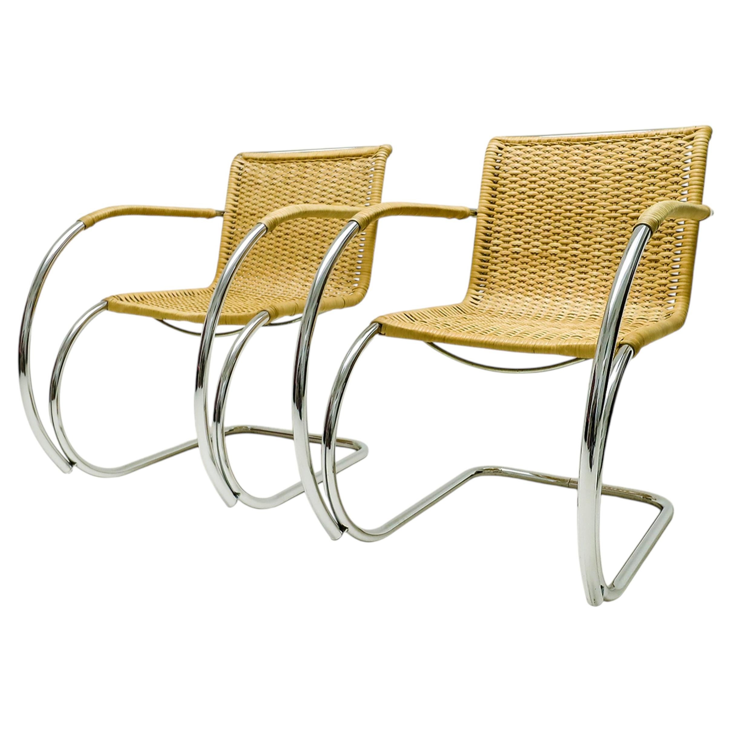 Vintage Wicker and Chrome THONET MR20 Ludwig Mies van der Rohe MR20 armchairs