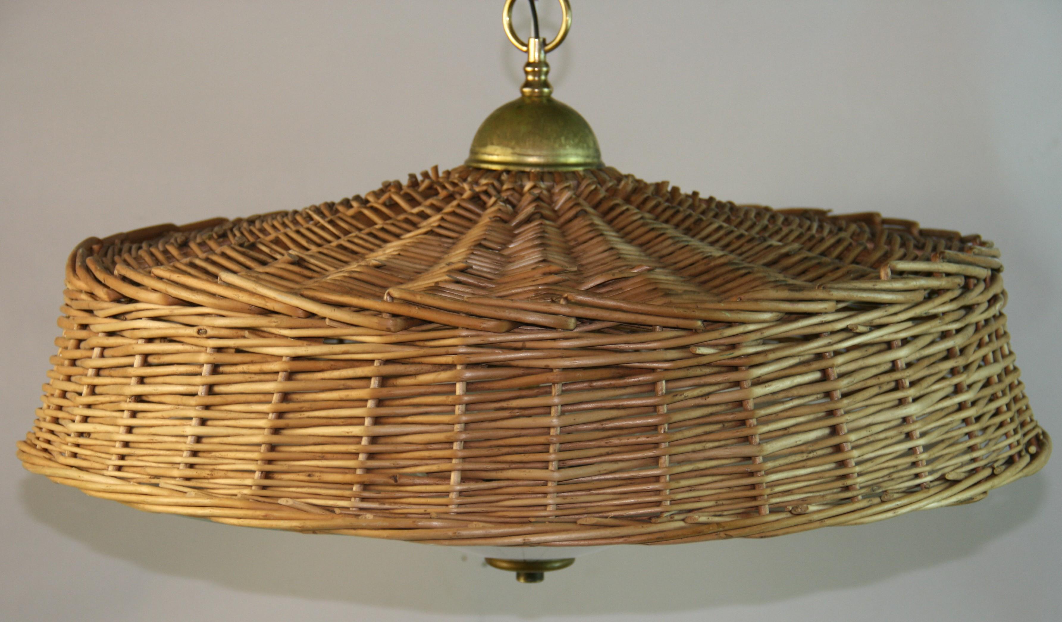 Vintage Wicker and Glass Pendant 1970's For Sale 2