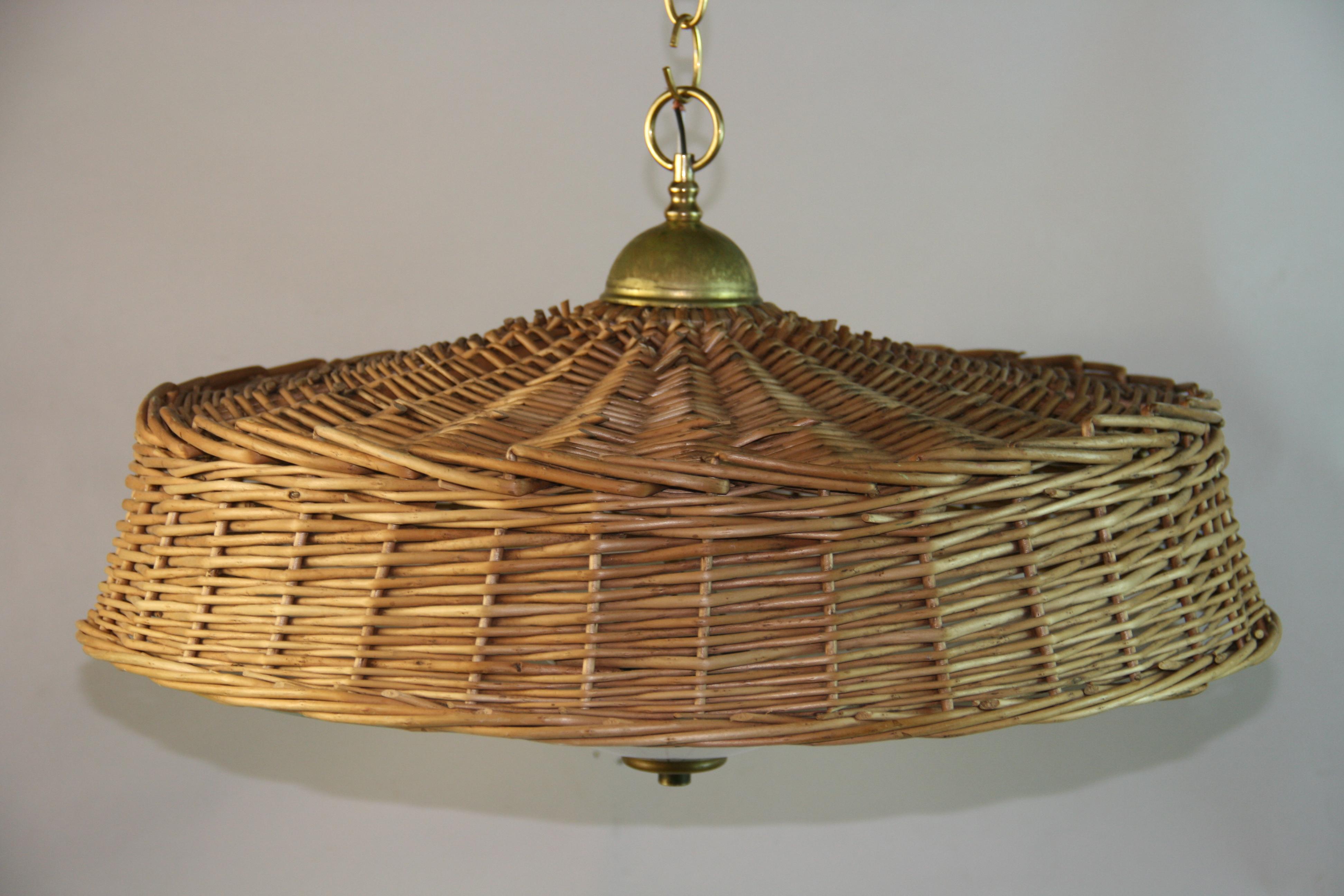 Vintage Wicker and Glass Pendant 1970's For Sale 3