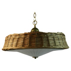Vintage Wicker and Glass Pendant 1970's