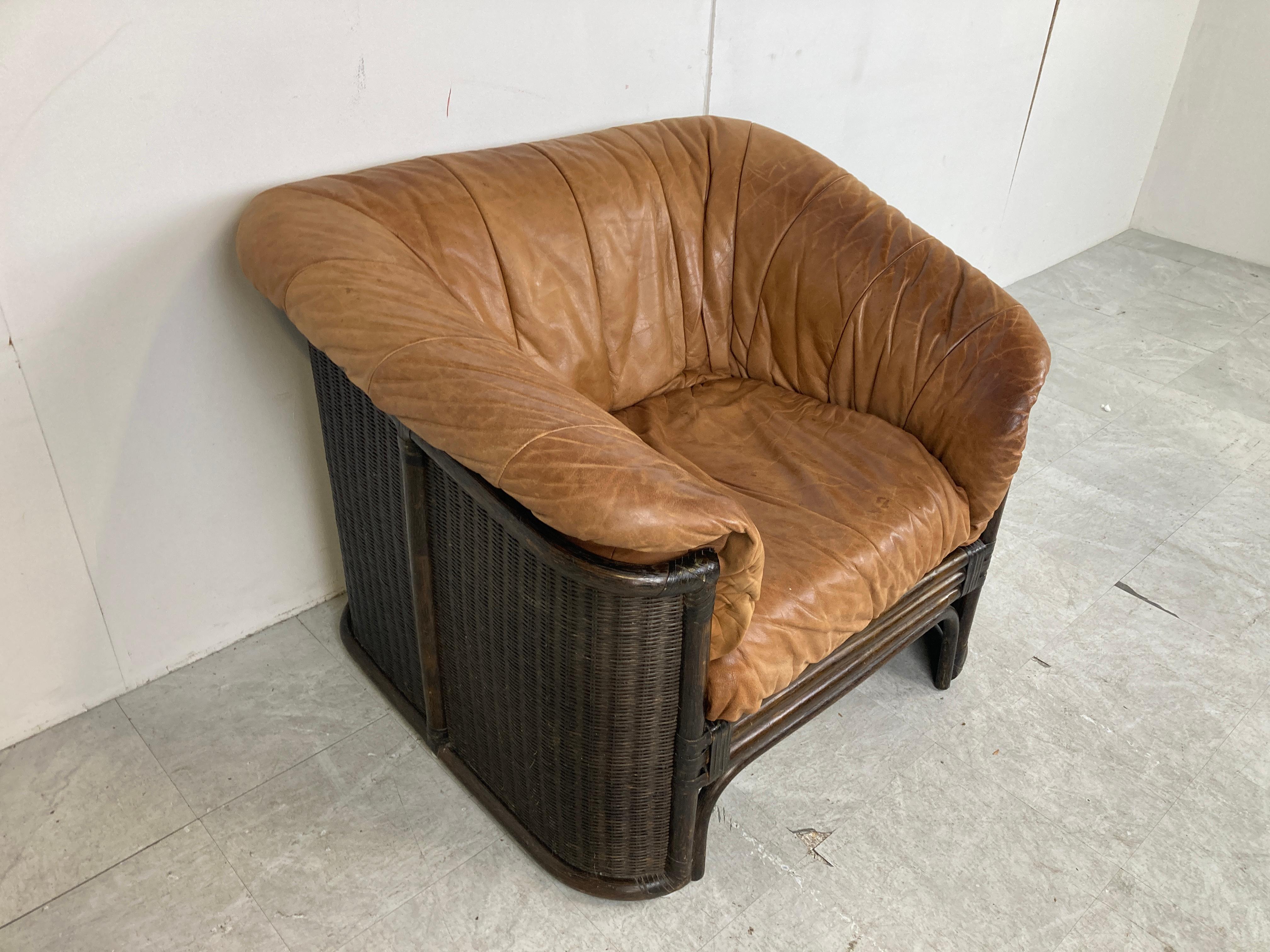 Vintage-Sofa aus Weide und Leder, 1960er Jahre im Angebot 5