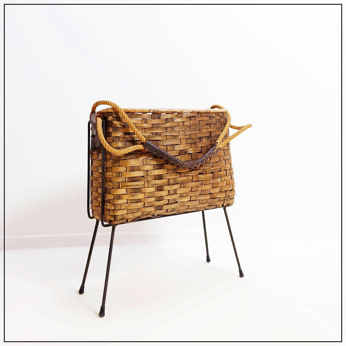 Vintage wicker and metal Magazine Holder - 1960s 5