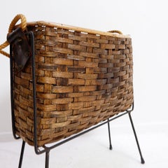 Vintage wicker and metal Magazine Holder - 1960s