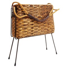 Vintage wicker and metal Magazine Holder - 1960s