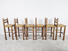Vintage Wicker and Oak Bar Stools, 1960s