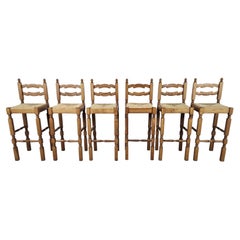 Vintage Wicker and Oak Bar Stools, 1960s