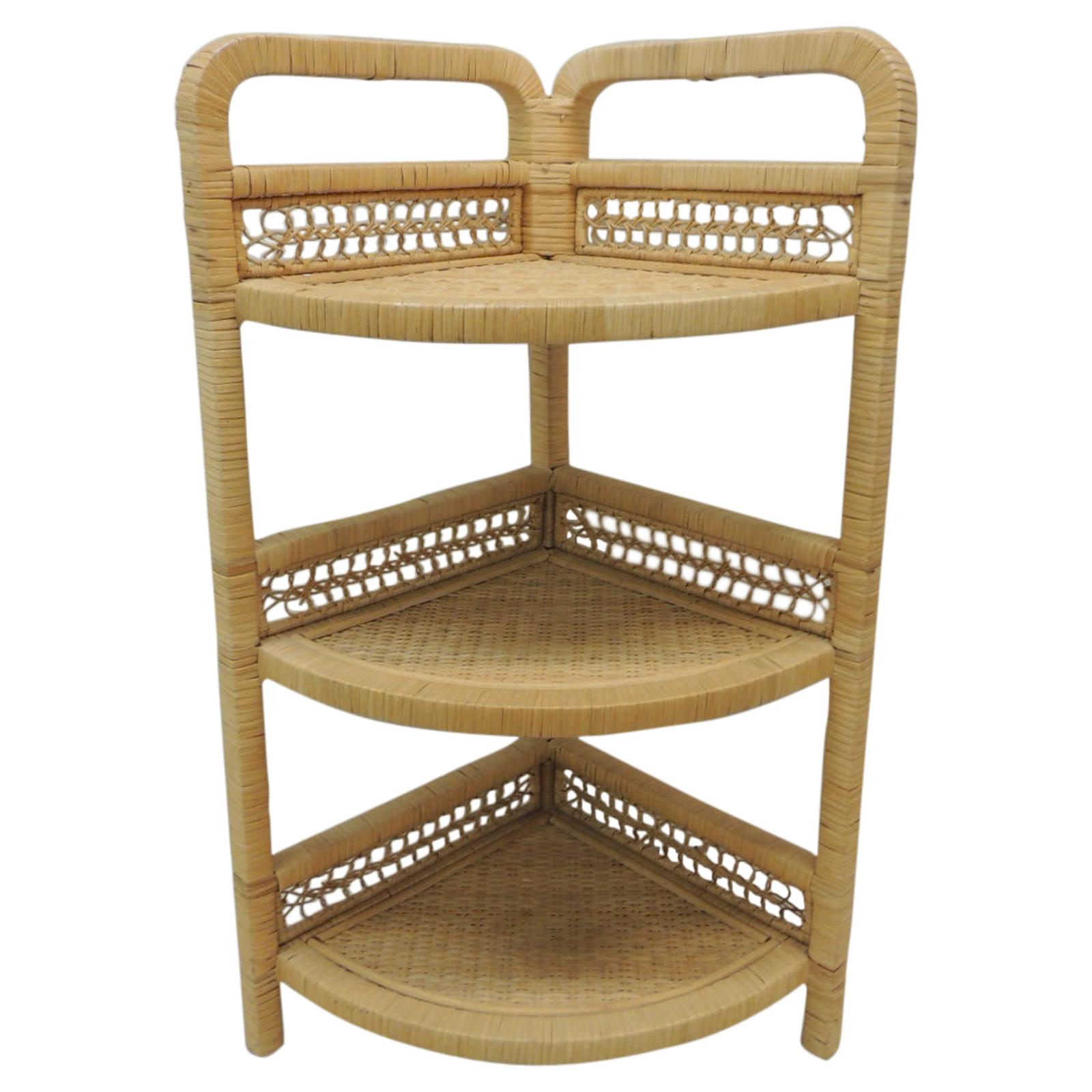 Vintage Wicker and Rattan Corner Shelf