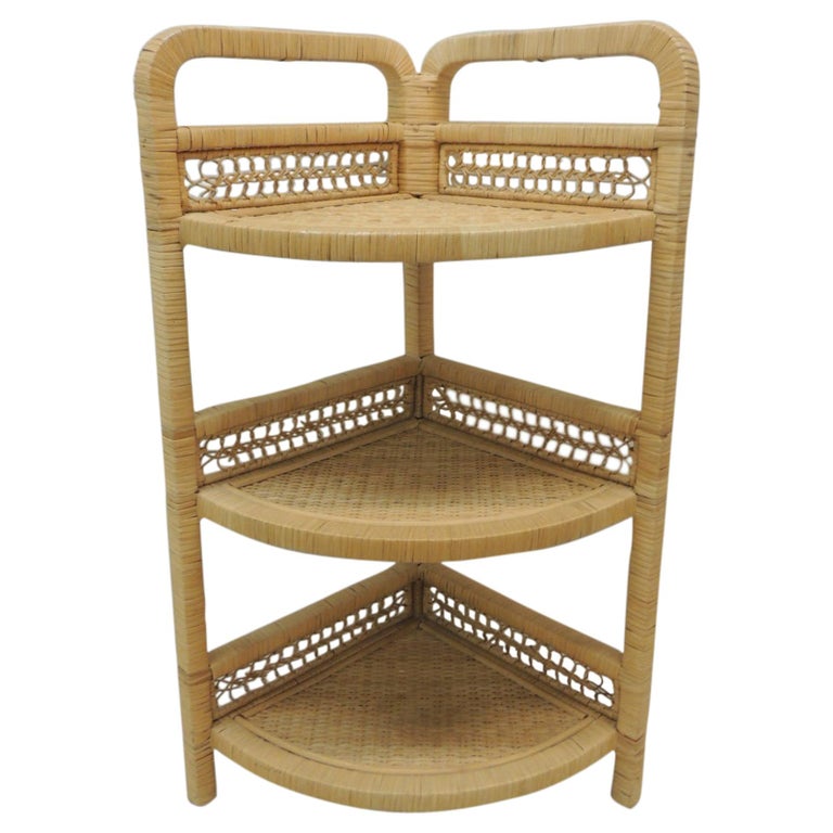 Vintage Wicker and Rattan Corner Shelf at 1stDibs