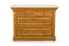 Vintage Wicker and White Marble Four Drawer Chest