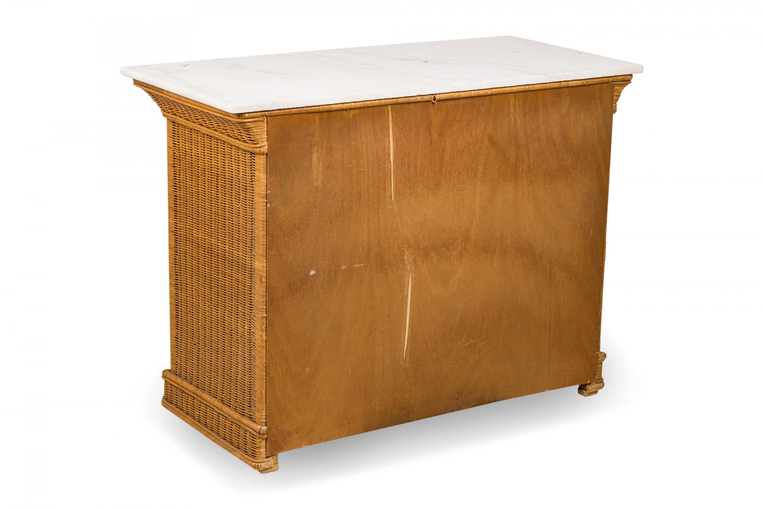 20th Century Vintage Wicker and White Marble Four Drawer Chest
