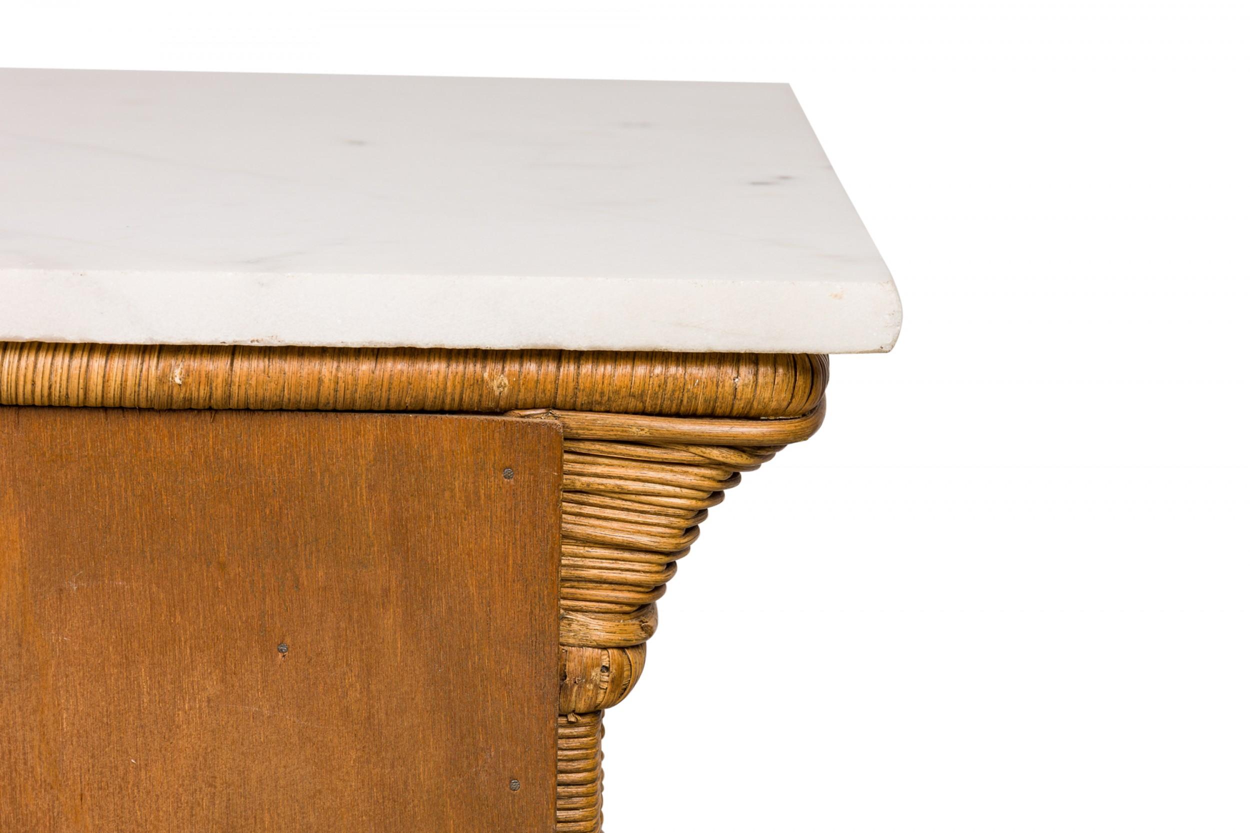 Vintage Wicker and White Marble Four Drawer Chest 2