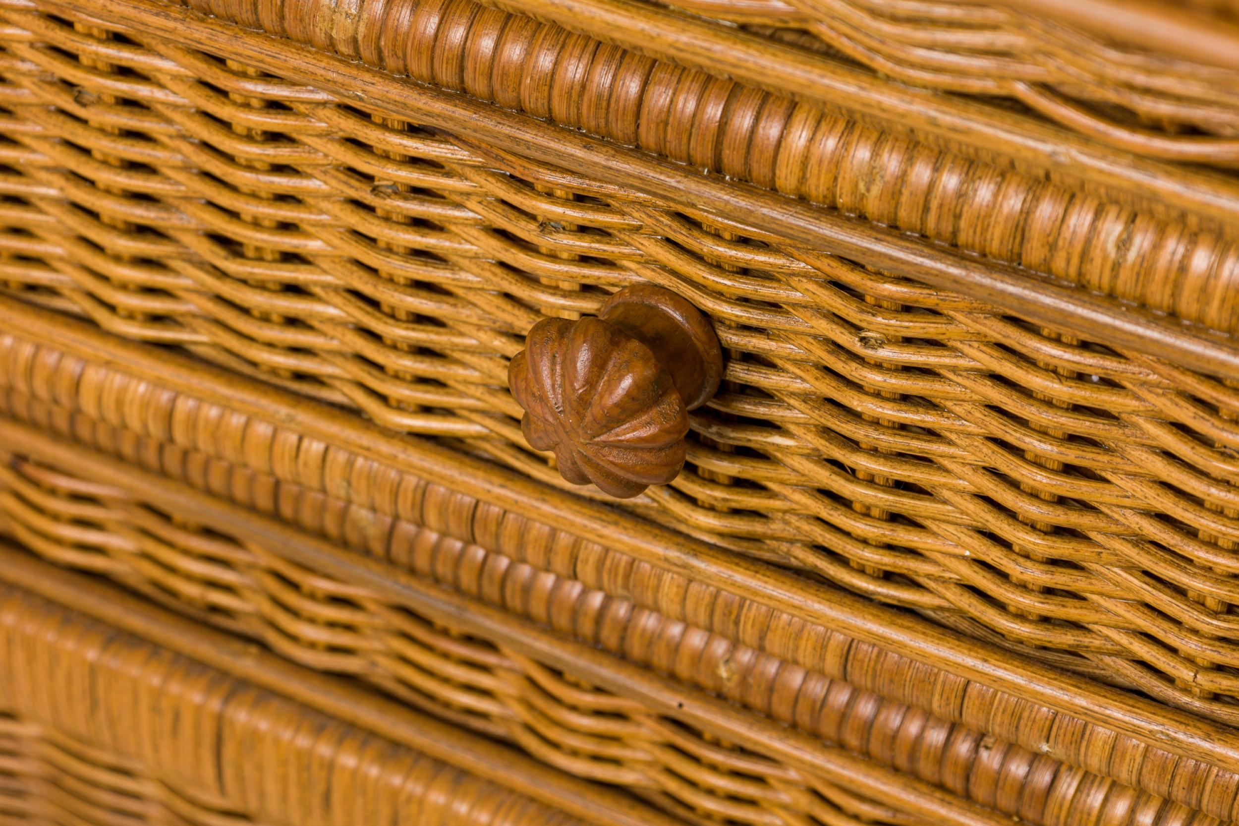 Vintage Wicker and White Marble Four Drawer Chest 4