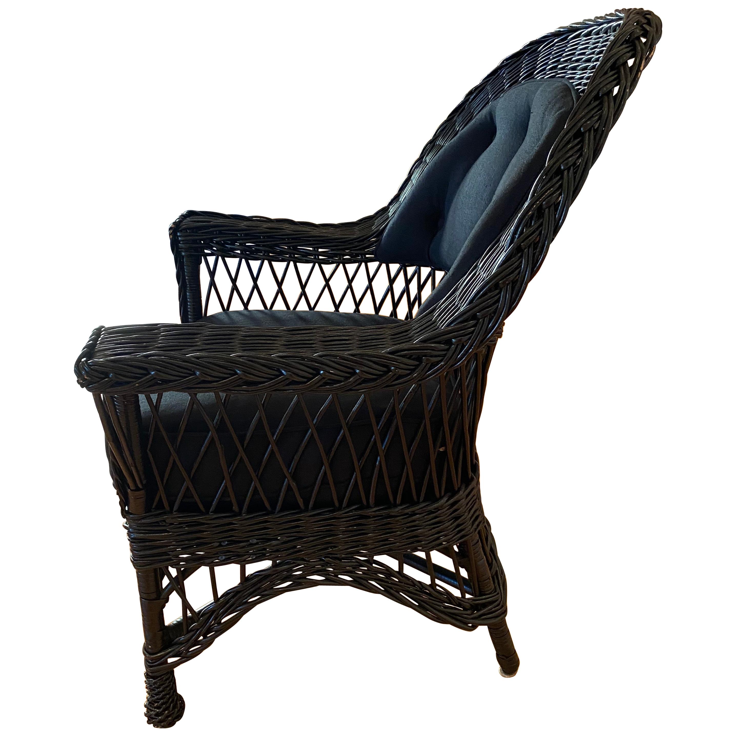 Vintage Wicker Armchair in Black Finish, 20th Century