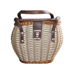 Vintage Wicker Bag with Leather Handles