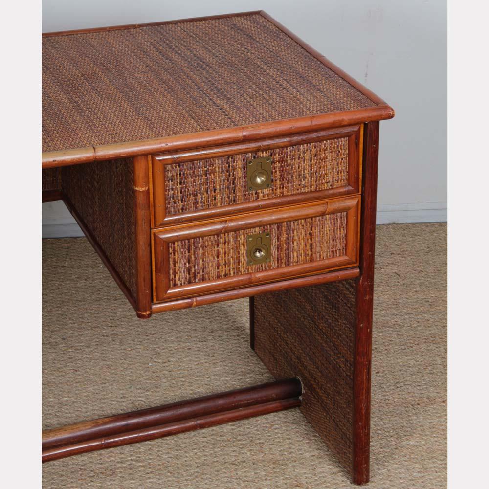 Vintage Schreibtisch aus Rattan, Bambus und Messing von Dal Vera, 1970er Jahre (Italienisch) im Angebot