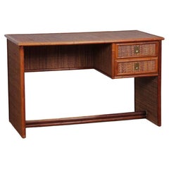 Bureau vintage en osier, bambou et laiton par Dal Vera, 1970