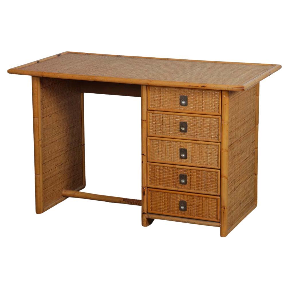 Bureau vintage en osier, bambou et laiton par Dal Vera, 1970