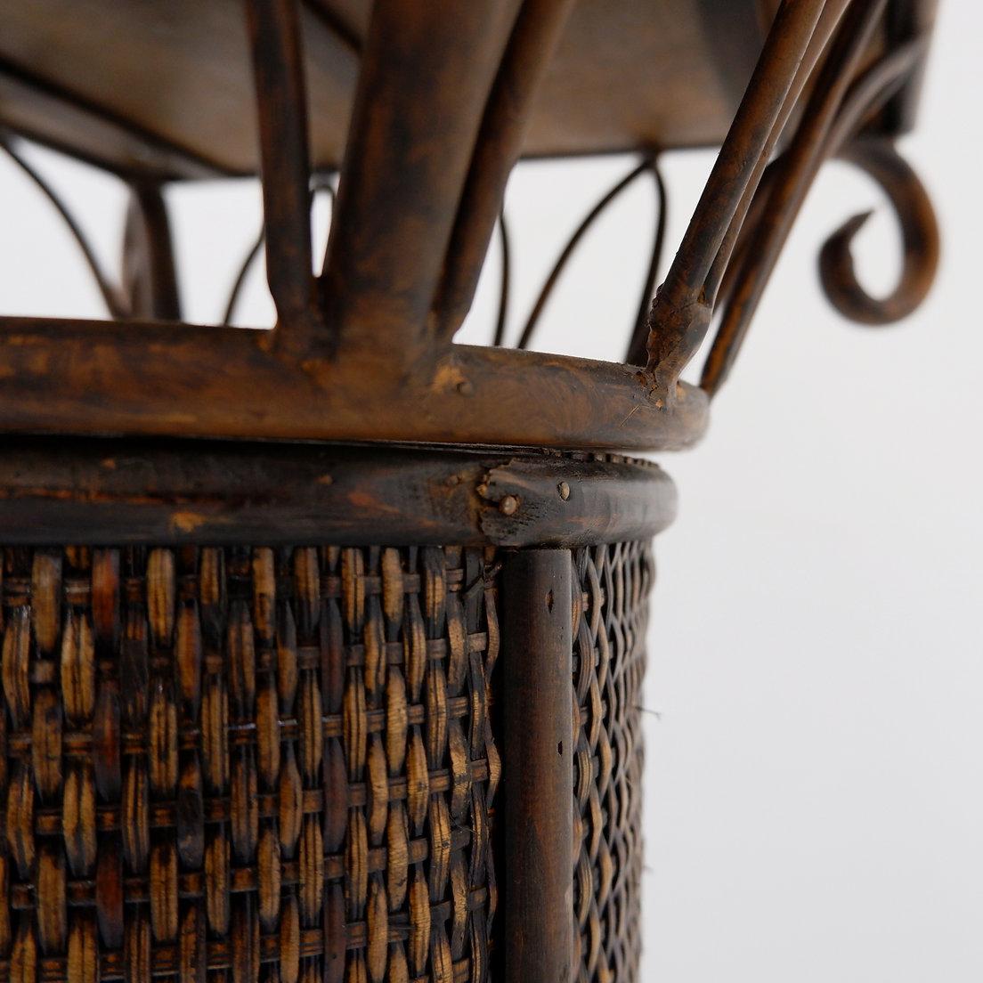 Bohème Colonne à piédestal vintage en osier et bambou Colonne à pilier en vente