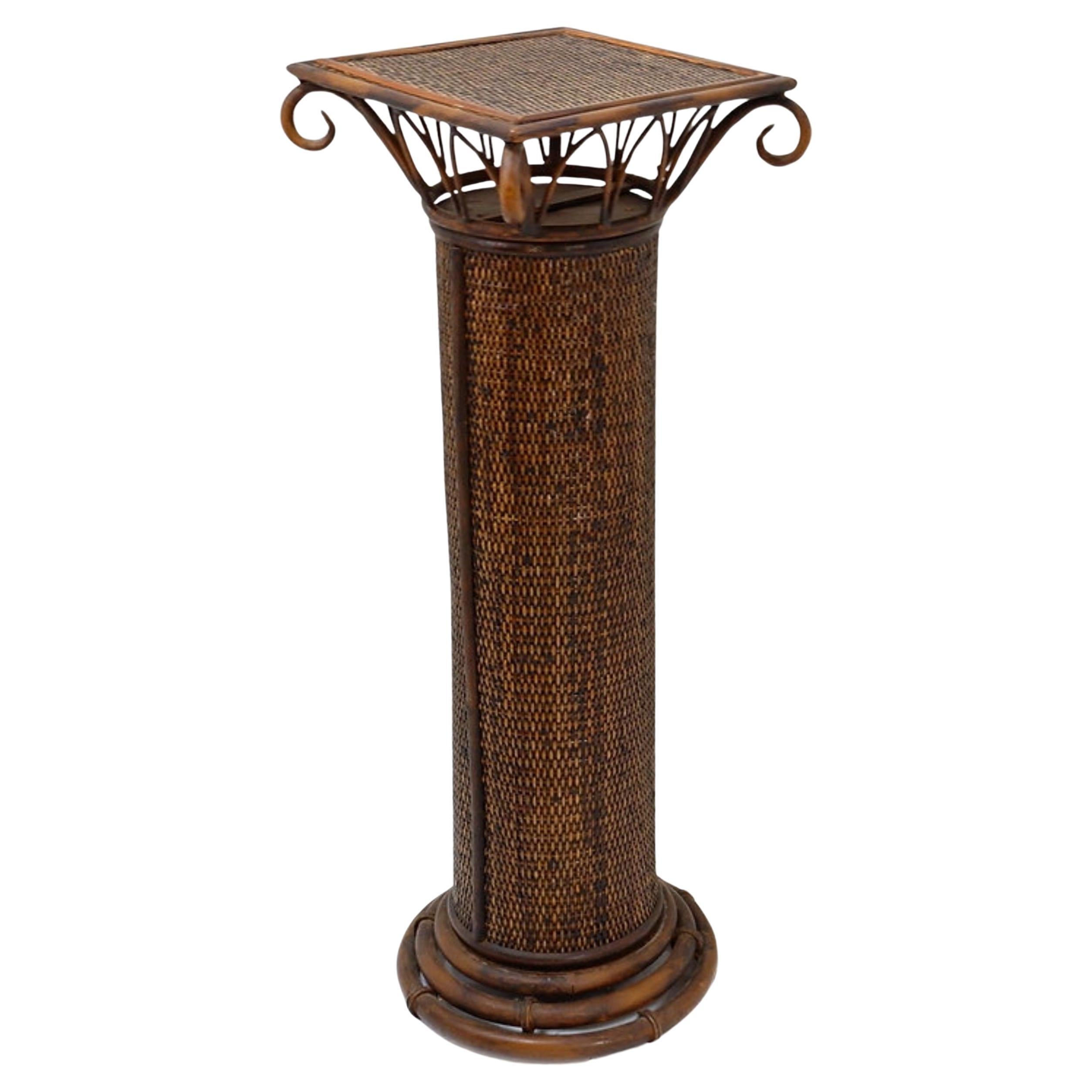 Pedestal Vintage de Mimbre y Bambú Columna de Pilar