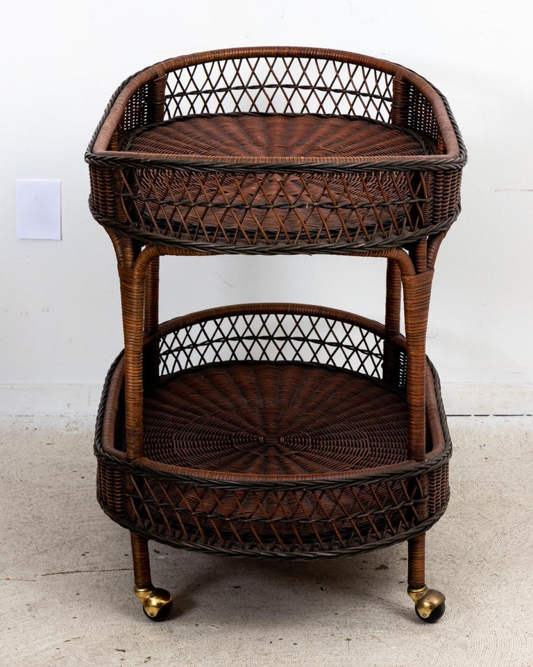 Vintage Wicker Bar Cart For Sale at 1stDibs