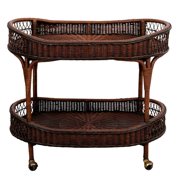 Vintage Wicker Bar Cart For Sale at 1stDibs
