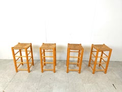Vintage wicker bar stools - set of 4, 1960s